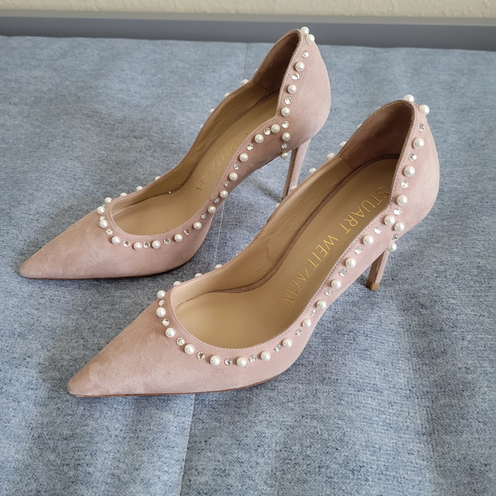 Stuart Weitzman Pink Pearl Embellished Heels